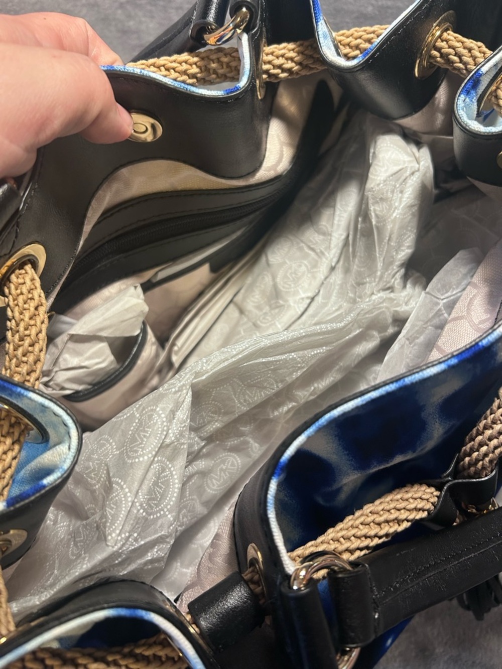 Michael Kors Marina Large Blue Tie Dye Rope Tote w/ Gold Hardware - Picture 10 of 11